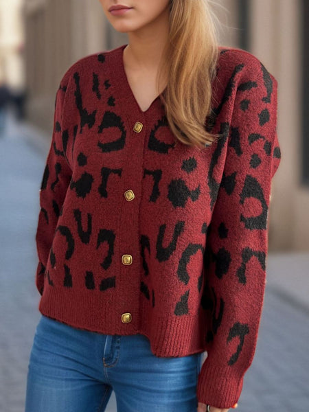 Leopard V-Neck Button Up Cardigan