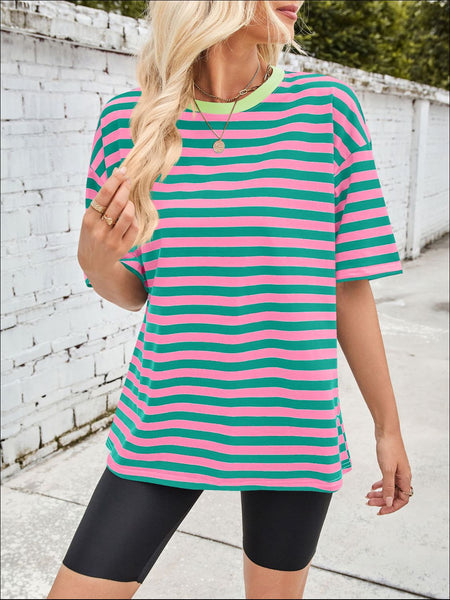 Striped Round Neck Half Sleeve T-Shirt