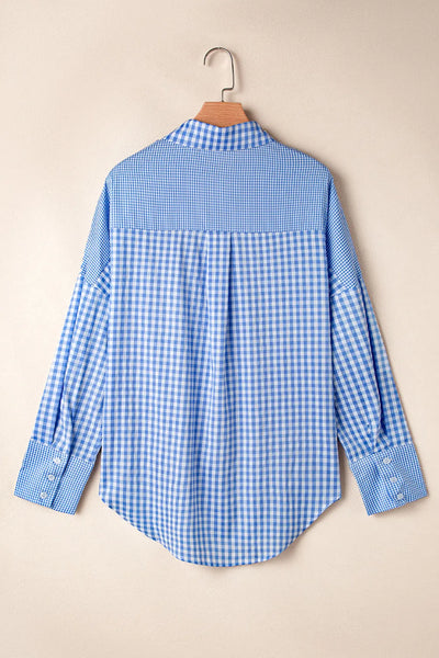 Pocketed Plaid Collared Neck Long Sleeve Shirt