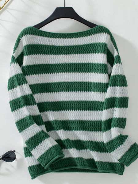 Striped Dropped Shoulder Long Sleeve Sweater