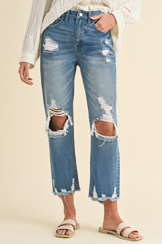 Wear Distressed Raw Hem Cropped Jeans