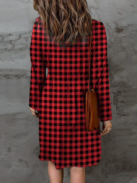 *Doorbuster* Plaid Round Neck Long Sleeve Magic Dress