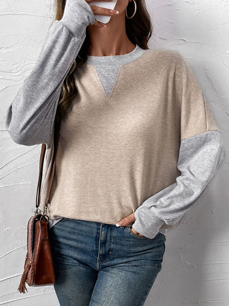 Contrast Round Neck Long Sleeve T-Shirt