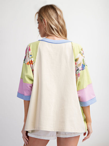 Color Block Printed Three-Quarter Sleeve Top