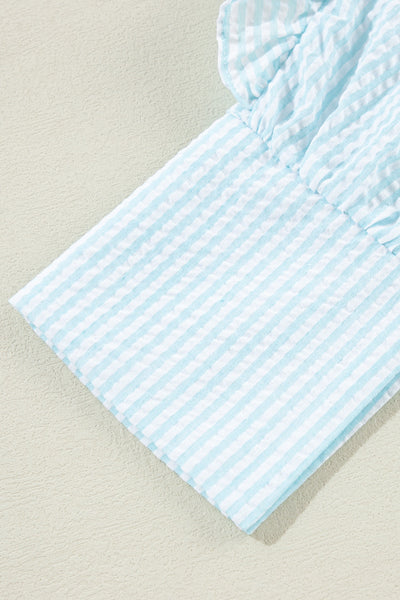 Ruffled Striped Notched Mini Dress