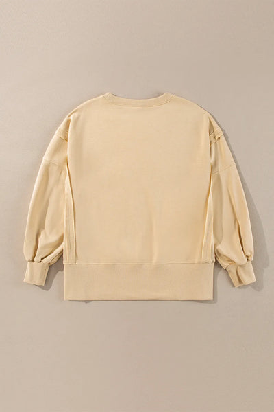 Exposed Seam Round Neck Long Sleeve Sweatshirt