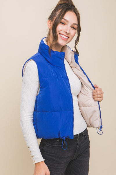 Zip Up Cropped Contrast Reversible Vest