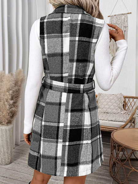 Tied Plaid Vest Coat