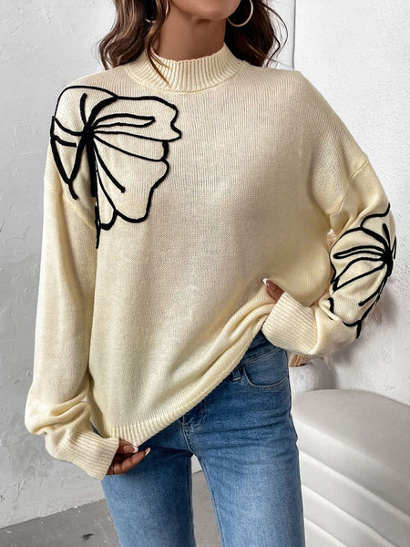 Mock Neck Dropped Shoulder Long Sleeve Sweater