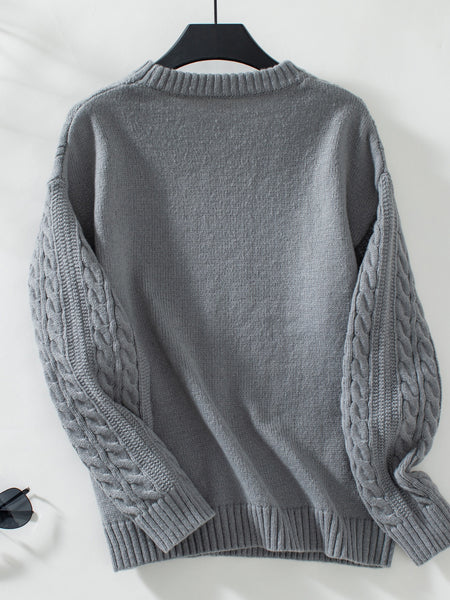 Cable-Knit Round Neck Long Sleeve Sweater