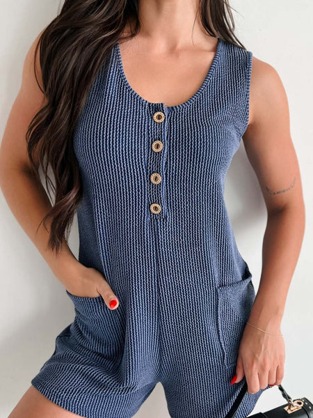 Texture Wide Strap Romper with Pockets