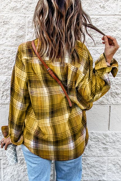 Pocketed Plaid Button Up Long Sleeve Shirt