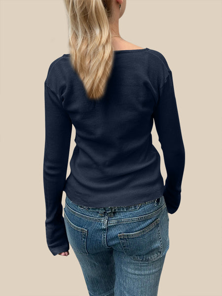 Quarter Button Long Sleeve T-Shirt