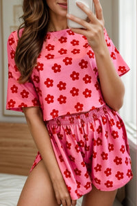 Flower Round Neck Top and Shorts Lounge Set
