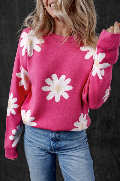 Daisy Round Neck Dropped Shoulder Sweater