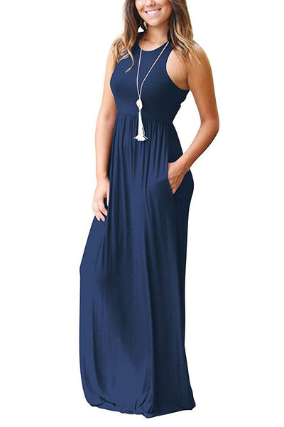 Full Size Grecian Neck Dress with Pockets