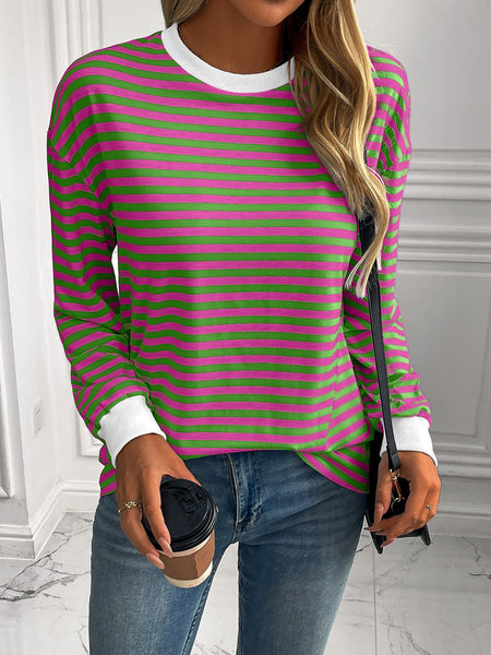 Striped Round Neck Long Sleeve Sweatshirt