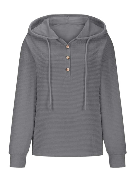 Drawstring Quarter Button Long Sleeve Hoodie