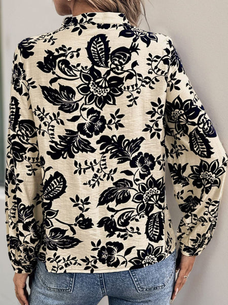 Printed Notched Long Sleeve Shirt