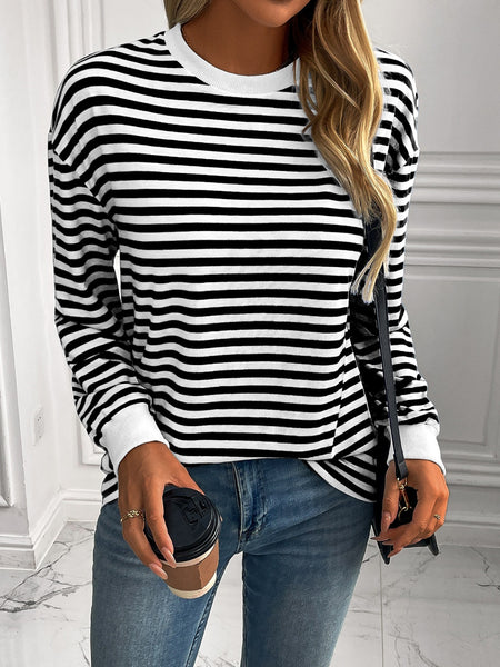 Striped Round Neck Long Sleeve Sweatshirt