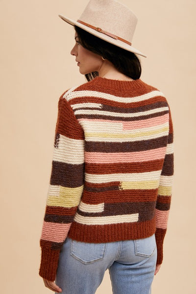 Wear Color Block Round Neck Long Sleeve Sweater