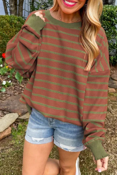 Striped Round Neck Long Sleeve Sweater