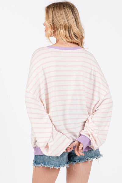 Striped Round Neck Drop Shoulder Sweatshirt
