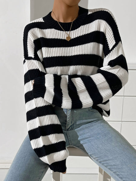 Striped Round Neck Long Sleeve Sweater