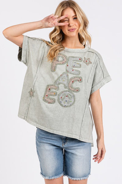 PEACE Round Neck Short Sleeve T-Shirt