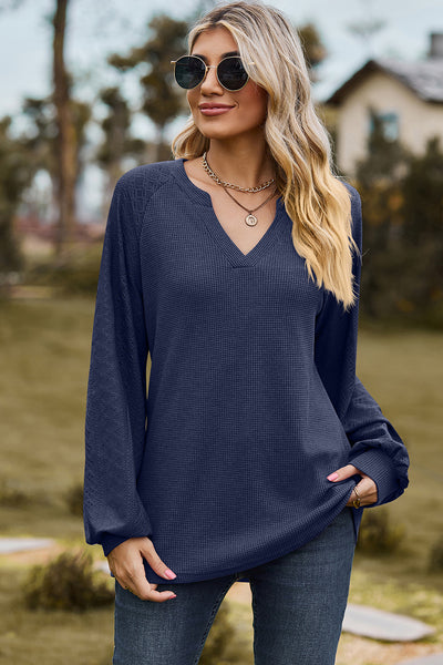 Eyelet Notched Raglan Sleeve T-Shirt