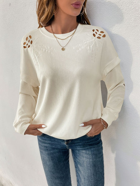 Cutout Round Neck Long Sleeve Sweatshirt