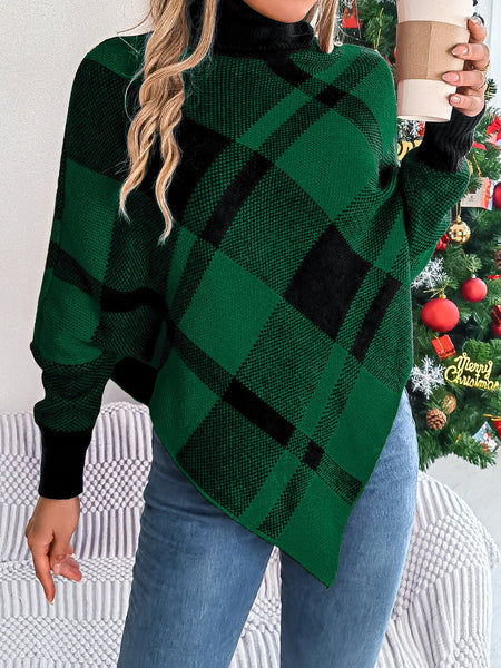Plaid Turtleneck Sleeve Sweater