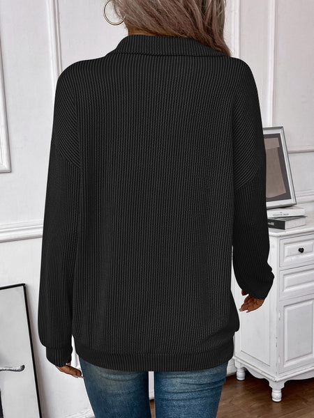 Striped Half Zip Long Sleeve T-Shirt