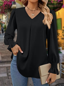 V-Neck Flounce Sleeve Blouse