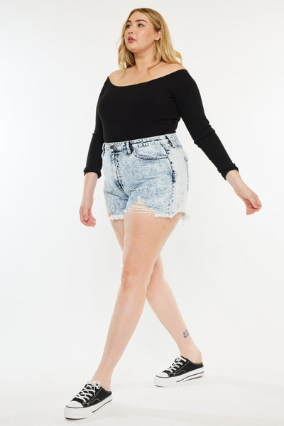 Distressed High Waist Denim Shorts