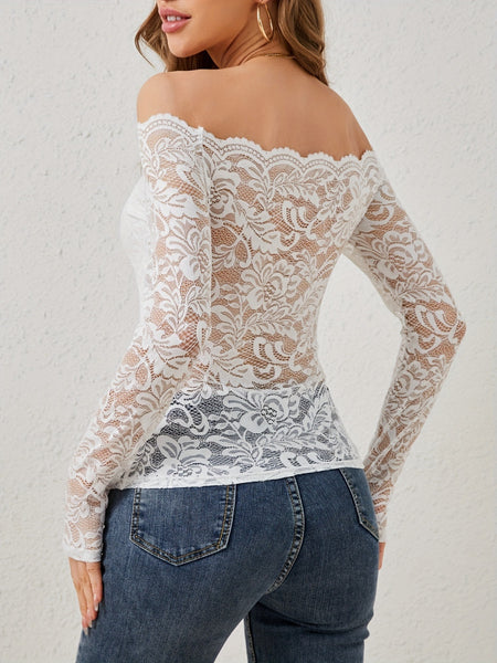 Off-Shoulder Long Sleeve Lace Top