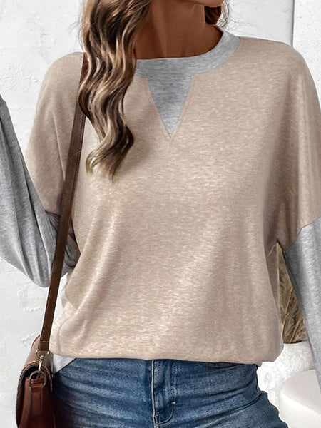 Contrast Round Neck Long Sleeve T-Shirt