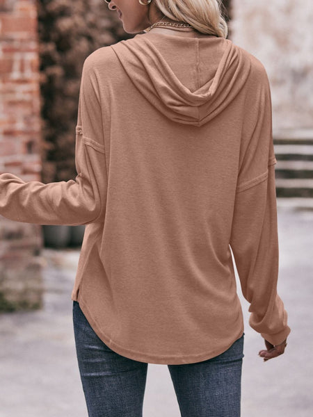 Drawstring Drop Shoulder Long Sleeve Hoodie