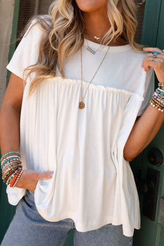 Frill Round Neck Short Sleeve T-Shirt