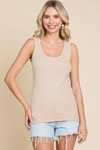 Full Size Ribbed Scoop Neck Tank