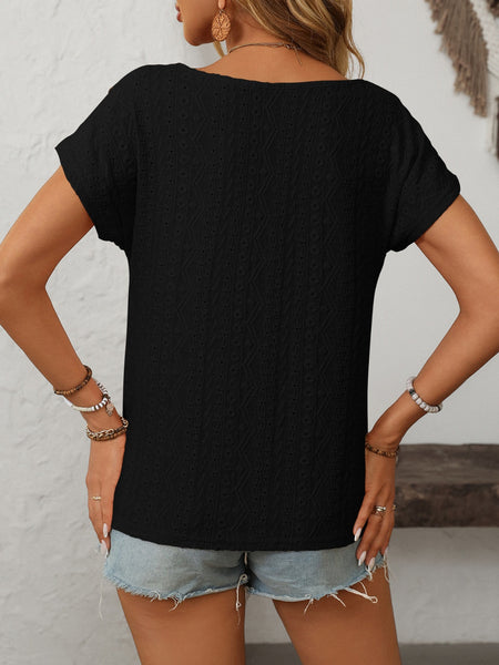 Eyelet Round Neck Short Sleeve Top