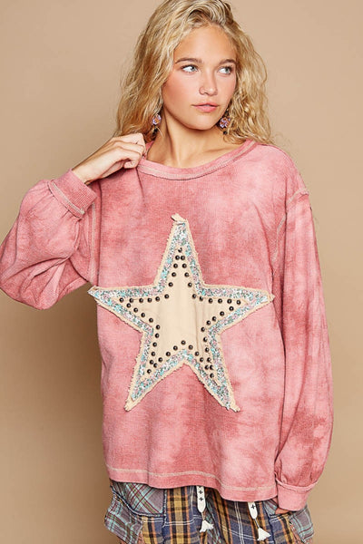 Washed Star Patch With Studded Top