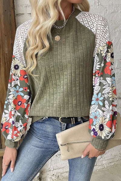 Printed Round Neck Long Sleeve Top