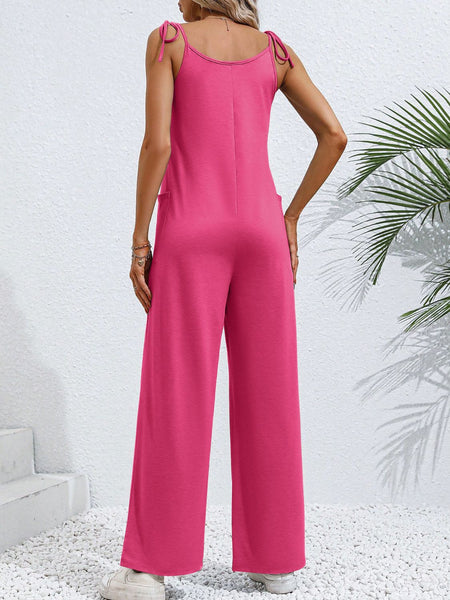 Scoop Neck Tie Shoulder Jumpsuit