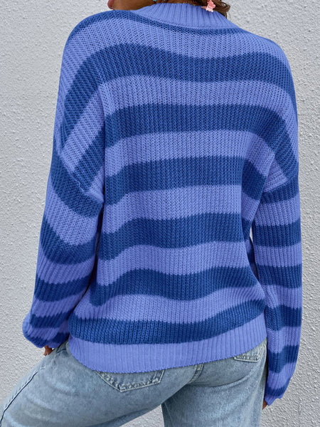 Striped Round Neck Long Sleeve Sweater