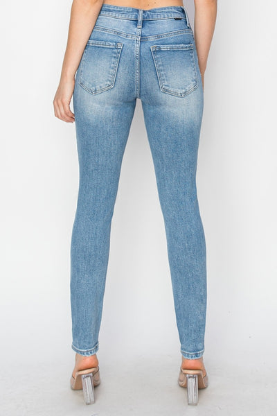 High Rise Knee Distressed Skinny Jeans