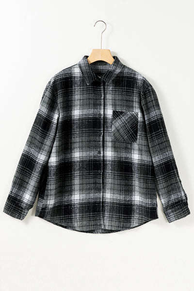 Pocketed Plaid Button Up Long Sleeve Shirt