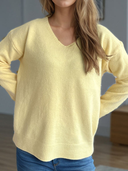 V-Neck Dropped Shoulder Long Sleeve Sweater