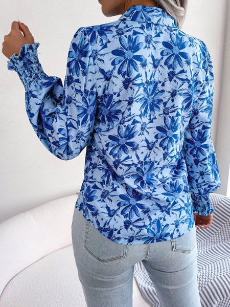 Floral Collared Neck Long Sleeve Shirt