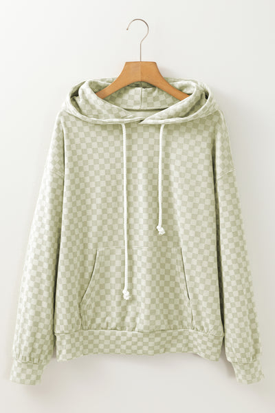 Checkered Print Kangaroo Pocket Drawstring Hoodie